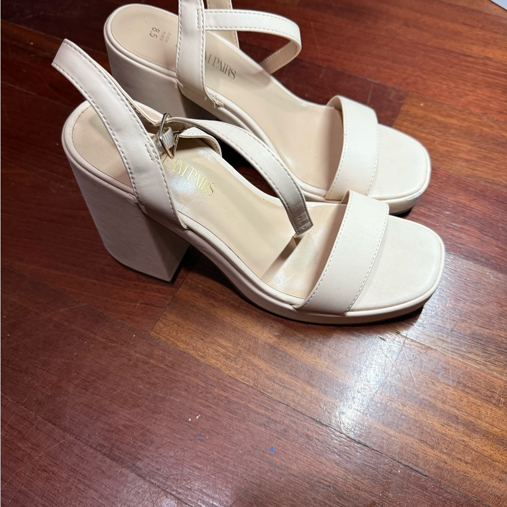 Cream Block Heel Sandals